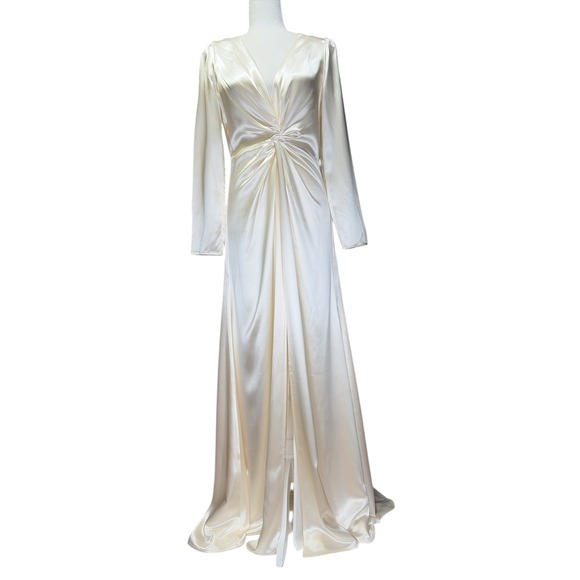 Reformation Delphi Ivory Silk Satin Twist Front High Slit Maxi Wedding Gown NWT - Picture 3 of 10